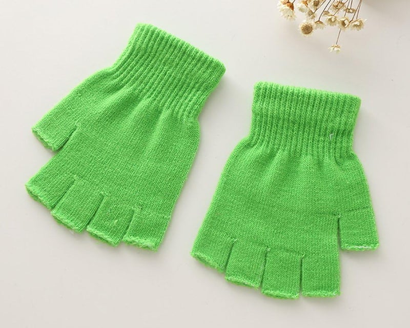 XF Boys' and Girls' Solid Knitted Half Finger Mittens Typing Gloves, Small - Image 2